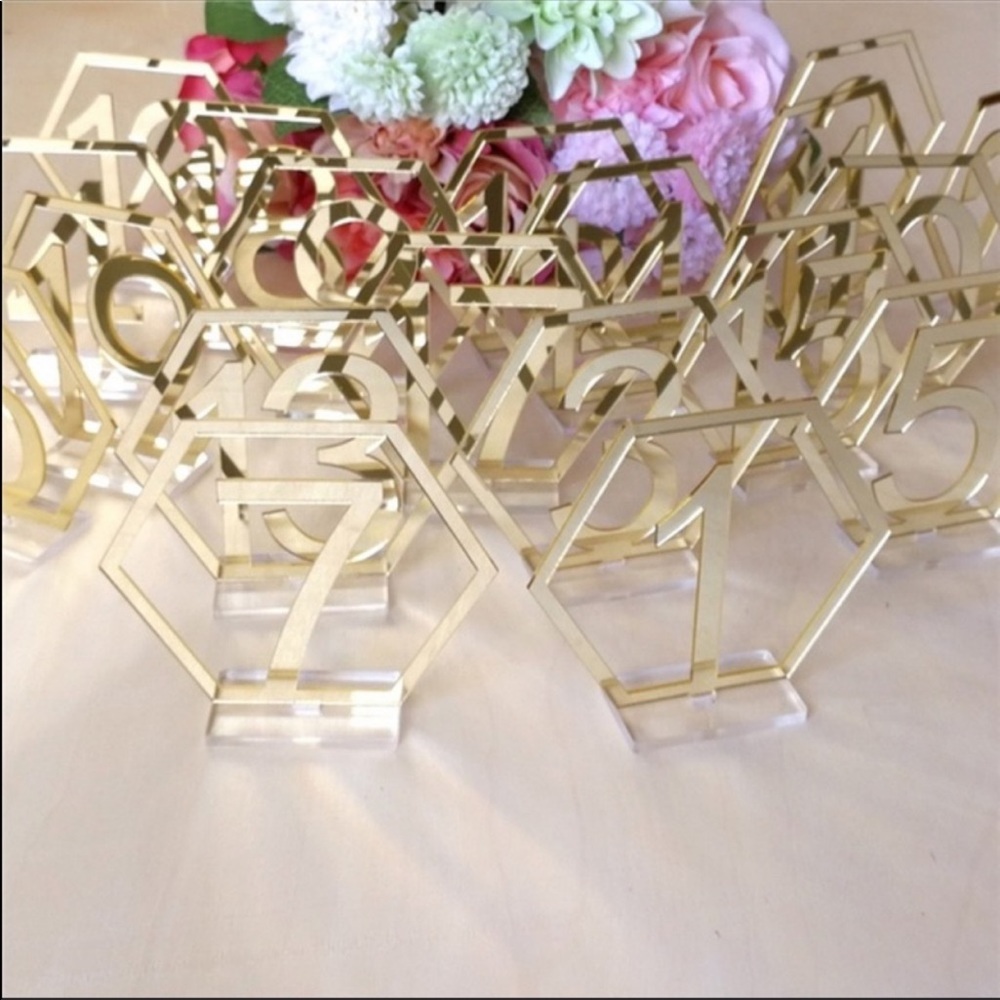 Gold geometric table numbers